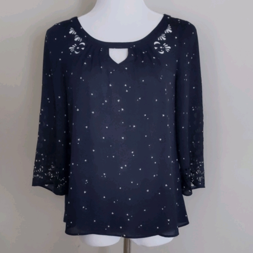Anthropologie Maeve Navy Star Cutout Blouse 0